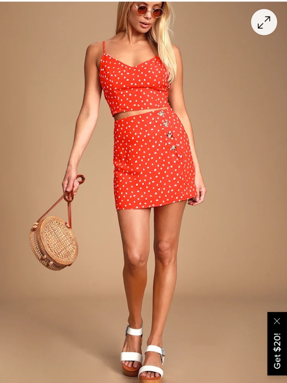 Lulu's Red Polka Dot Mini Skirt & Top with Side Buttons